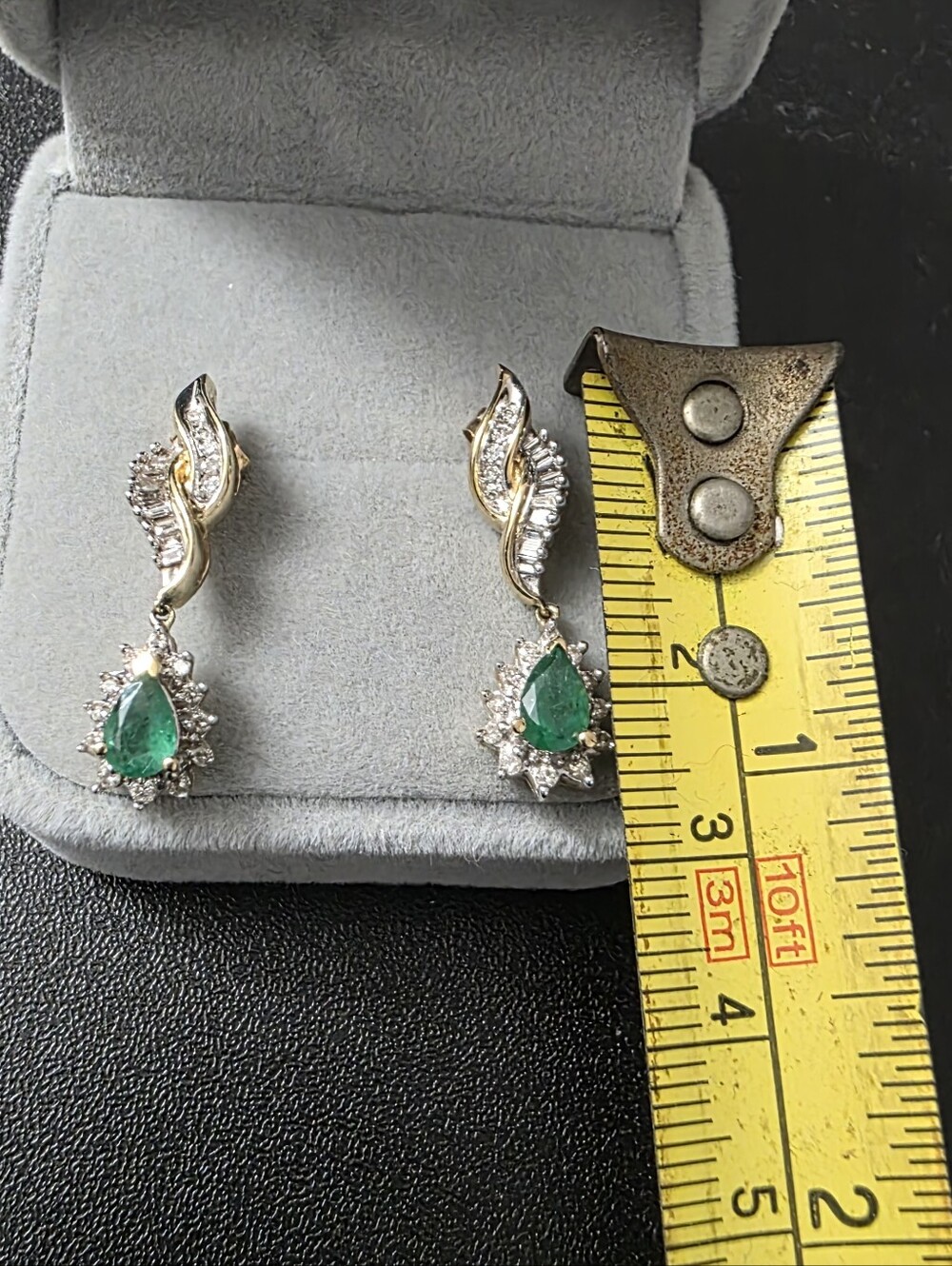 Watch Video / 10K Gold Diamond & Emerald Drop Earrings - Picture 6 of 7